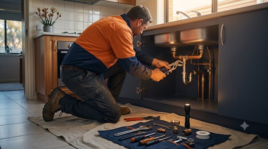 Generic plumbing tools and pipework, illustrative image
